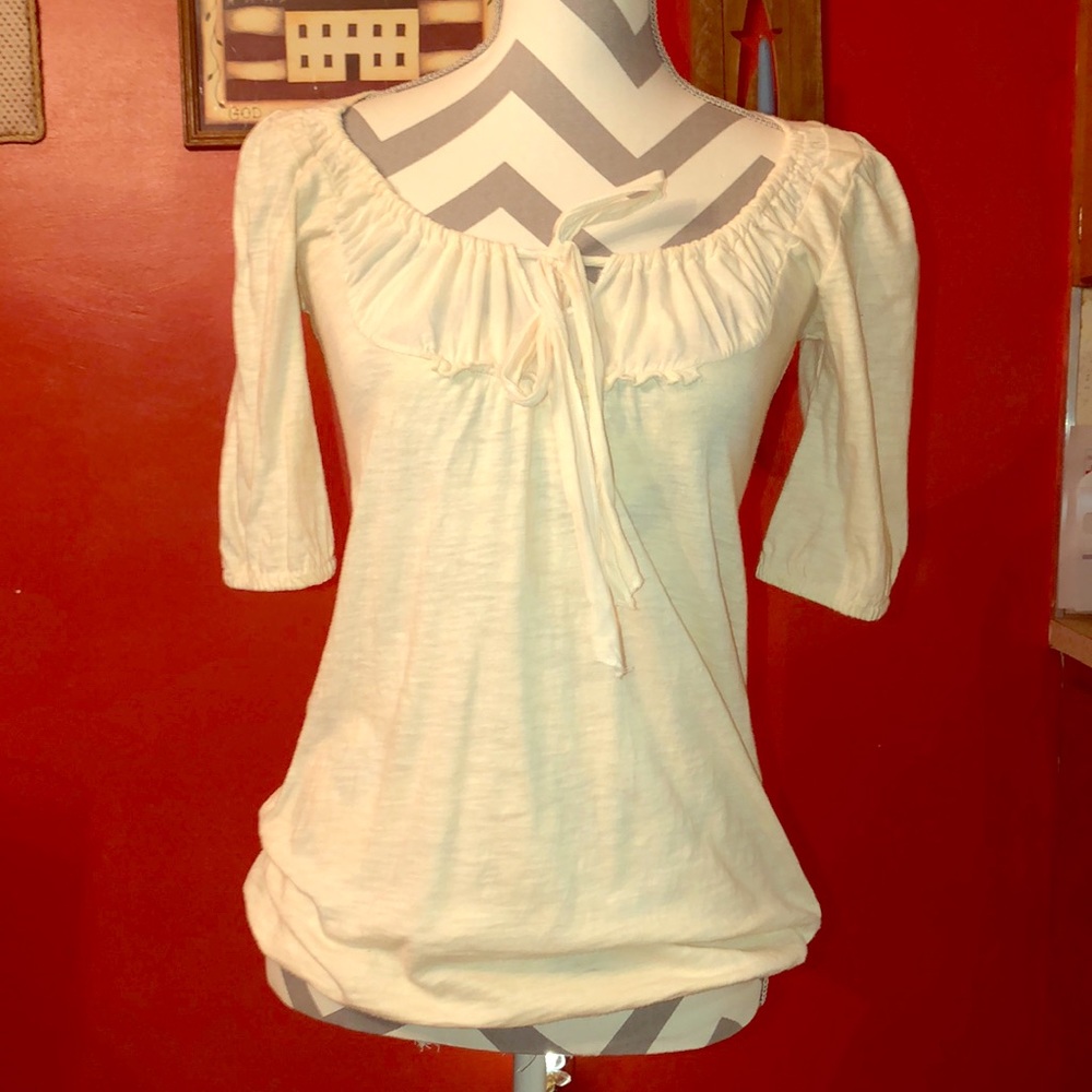 Cream Vintage Ruffle Top with Bow